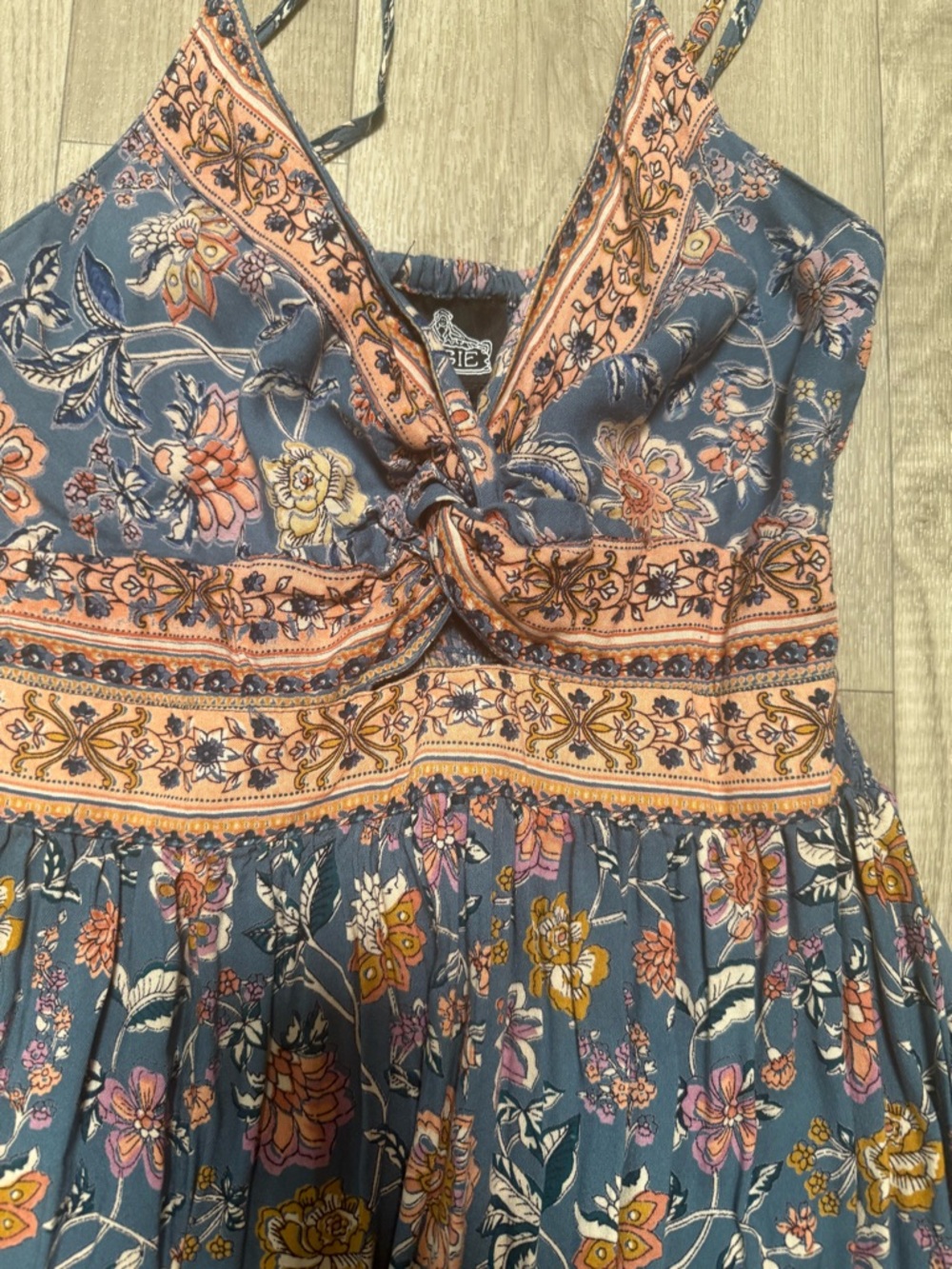 Boho Floral Maxi Dress in Slate Blue and Peach - Picture 2 of 2